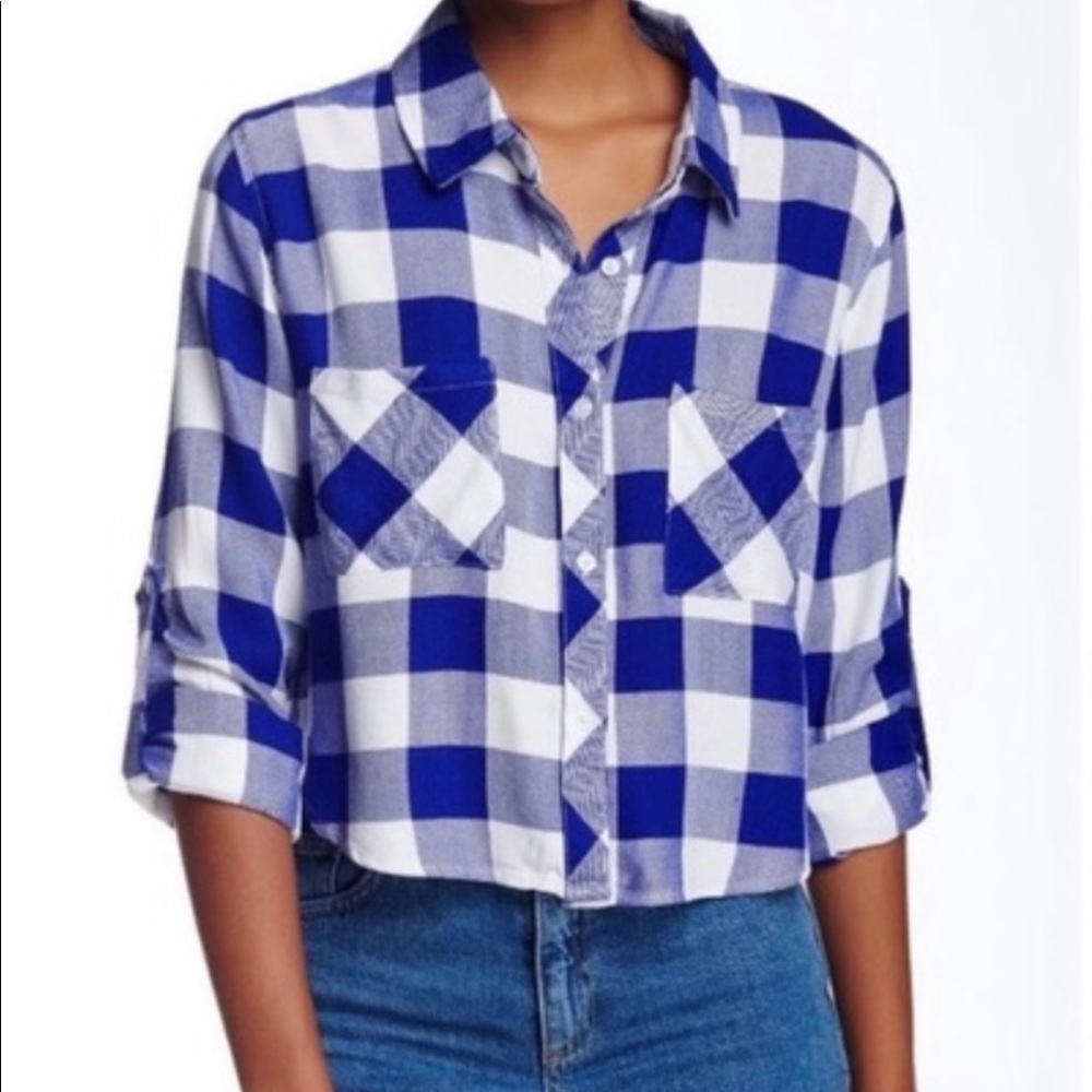 NWT Rails Rian Buffalo Plaid Crop Button Down - Picture 2 of 5